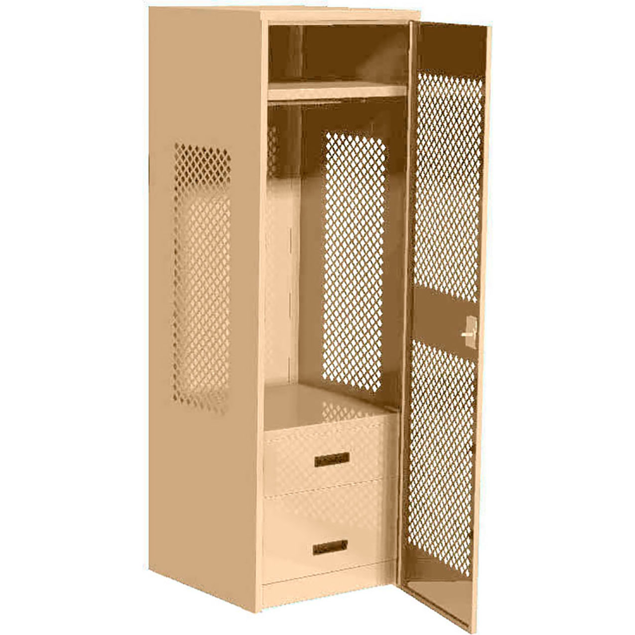 1 Door Security Gear Locker with 2 Drawers, 24"W x 24"D x 72"H, Putty