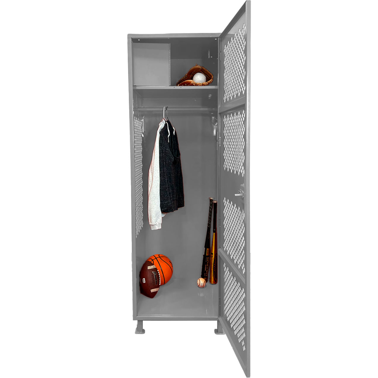 1 Door Security Gear Locker with Top Compartment & Legs, 24"W x 24"D x 76"H, Gray