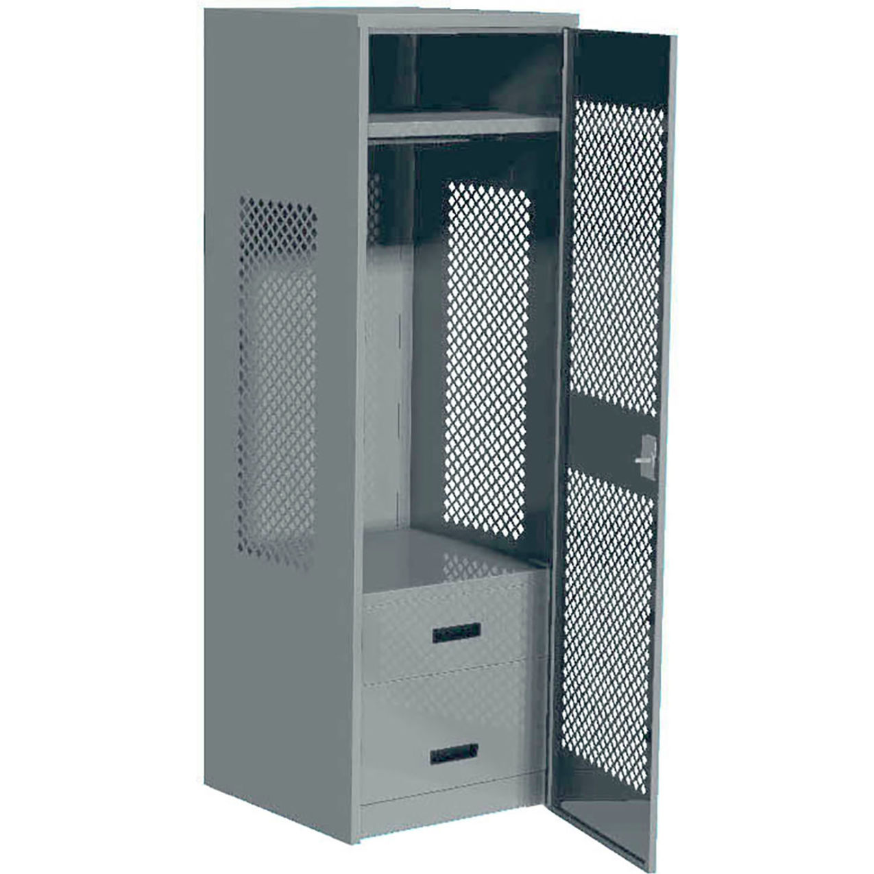 1 Door Security Gear Locker with 2 Drawers, 24"W x 24"D x 72"H, Gray