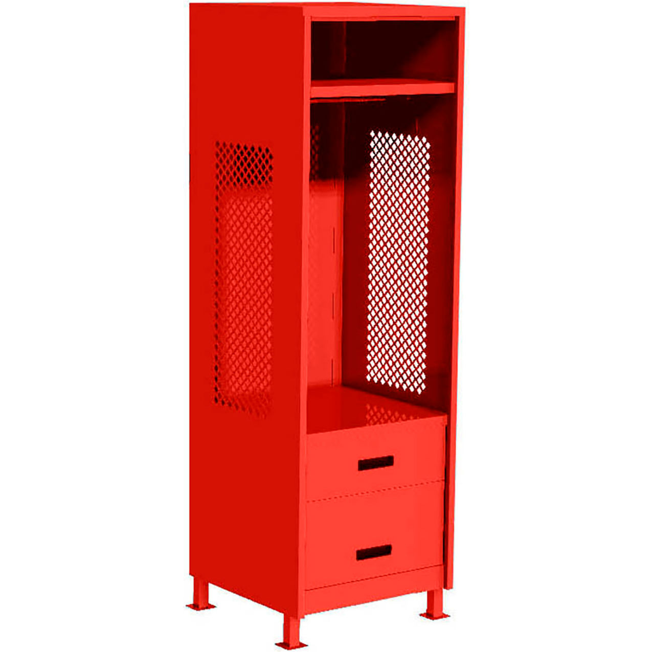 Open Gear Locker with 2 Drawers & Legs, 24"W x 24"D x 76"H, Red
