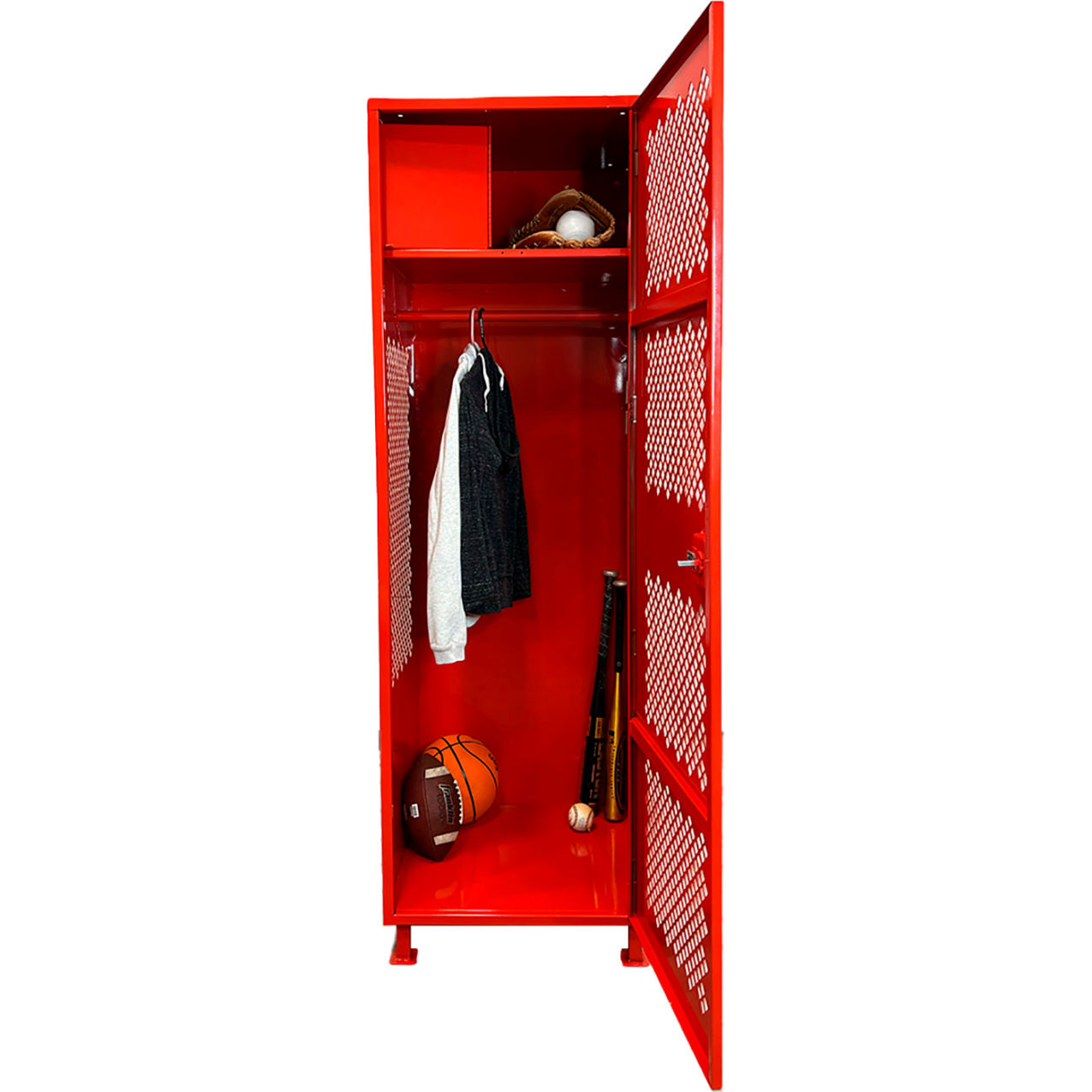 1 Door Security Gear Locker with Top Compartment & Legs, 24"W x 18"D x 76"H, Red