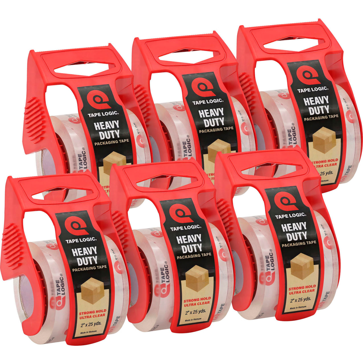 Carton Sealing Tape w/Dispenser, 2 x 25 yds., 2.6 Mil, Crystal Clear, 36 Rolls/Case