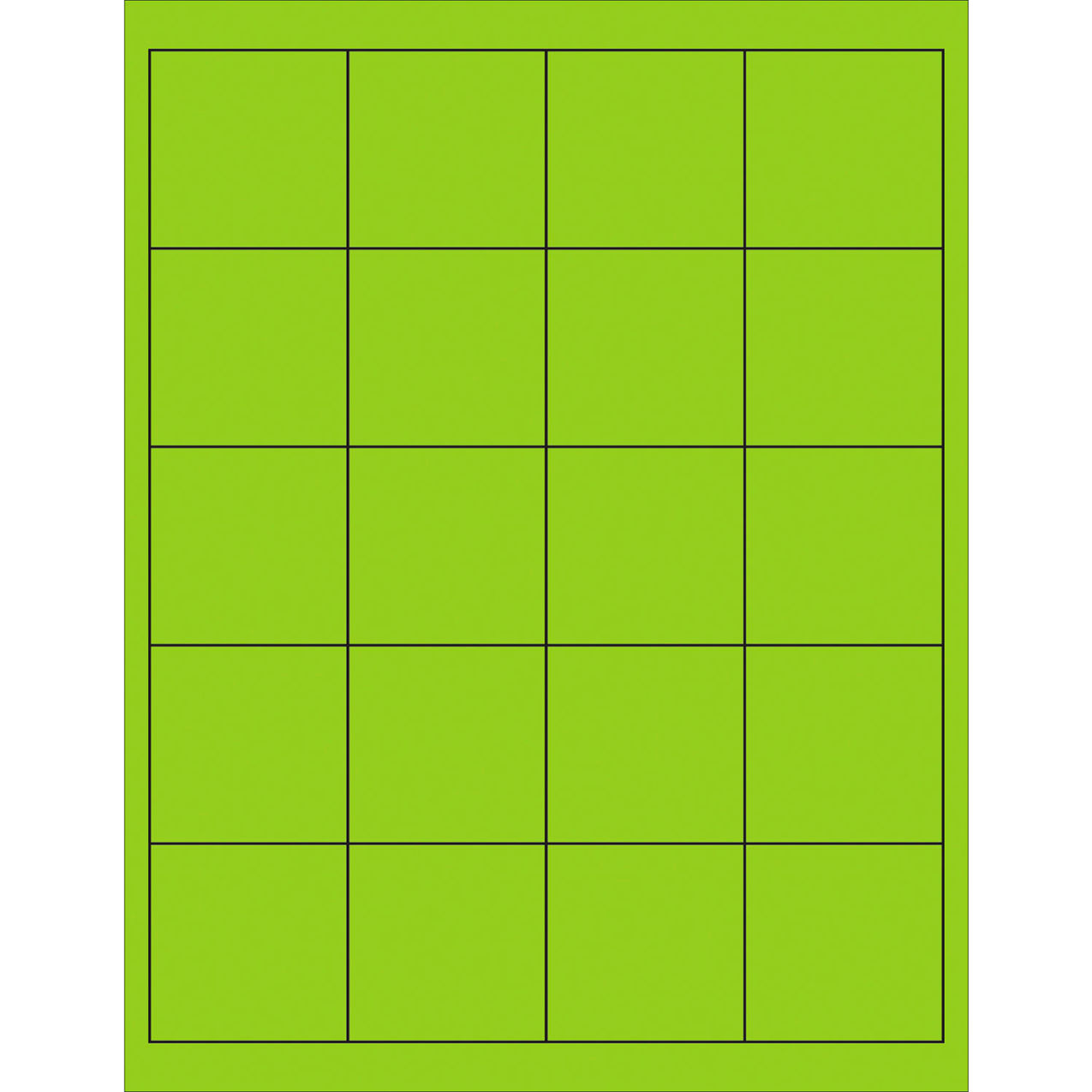 Rectangle Laser Labels, 2"L x 2"W, Fluorescent Green, 20 Labels/Sheet