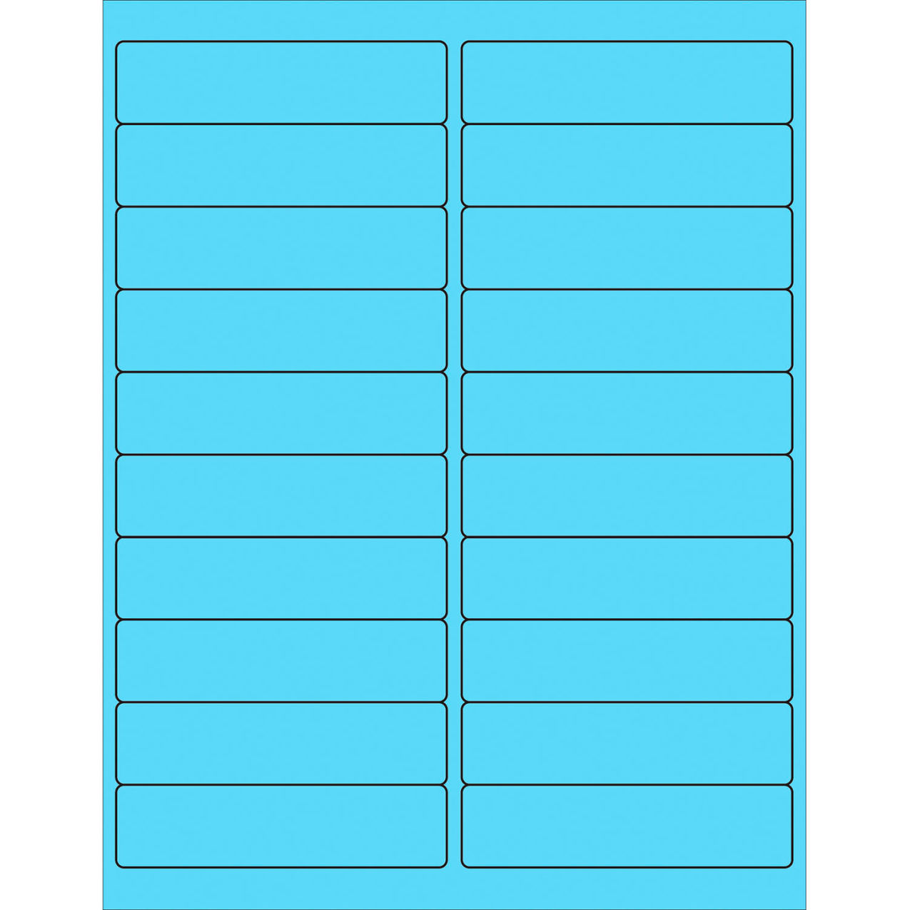 Rectangle Laser Labels, 1"L x 4"W, Fluorescent Pastel Blue, 20 Labels/Sheet