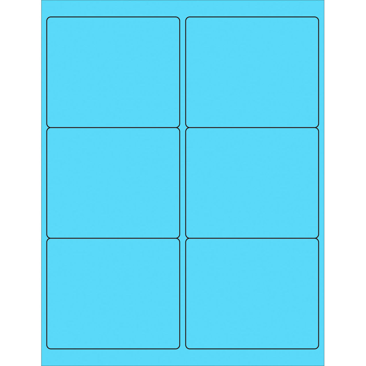 Rectangle Laser Labels, 3-1/3"L x 4"W, Fluorescent Pastel Blue, 6 Labels/Sheet