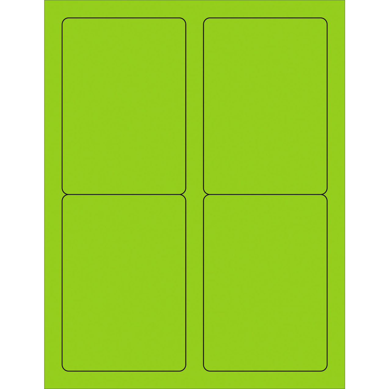 Rectangle Laser Labels, 5"L x 3-1/2"W, Fluorescent Green, 4 Labels/Sheet