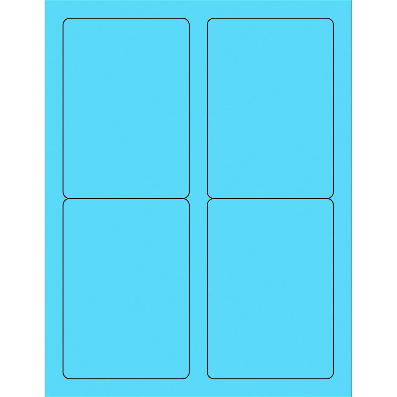 Rectangle Laser Labels, 5"L x 3-1/2"W, Fluorescent Pastel Blue, 4 Labels/Sheet