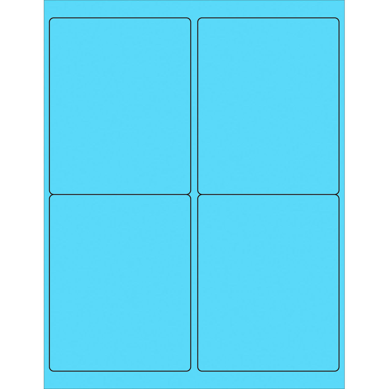 Rectangle Laser Labels, 5"L x 4"W, Fluorescent Pastel Blue, 4 Labels/Sheet