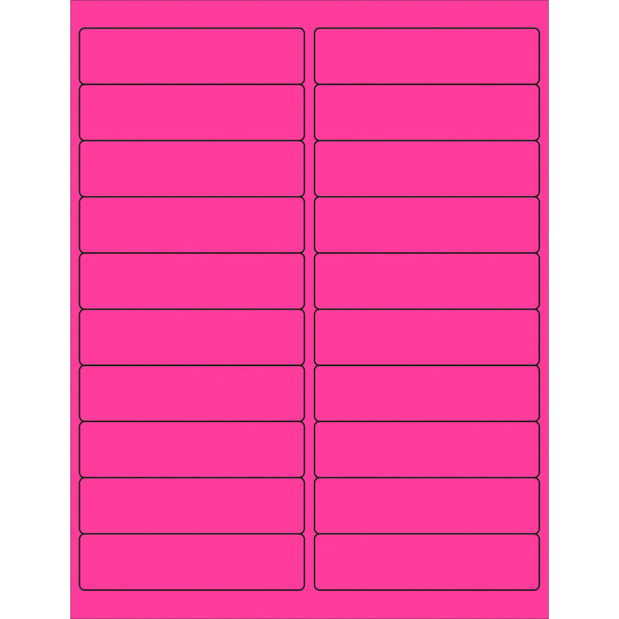Rectangle Laser Labels, 1"L x 4"W, Fluorescent Pink, 20 Labels/Sheet