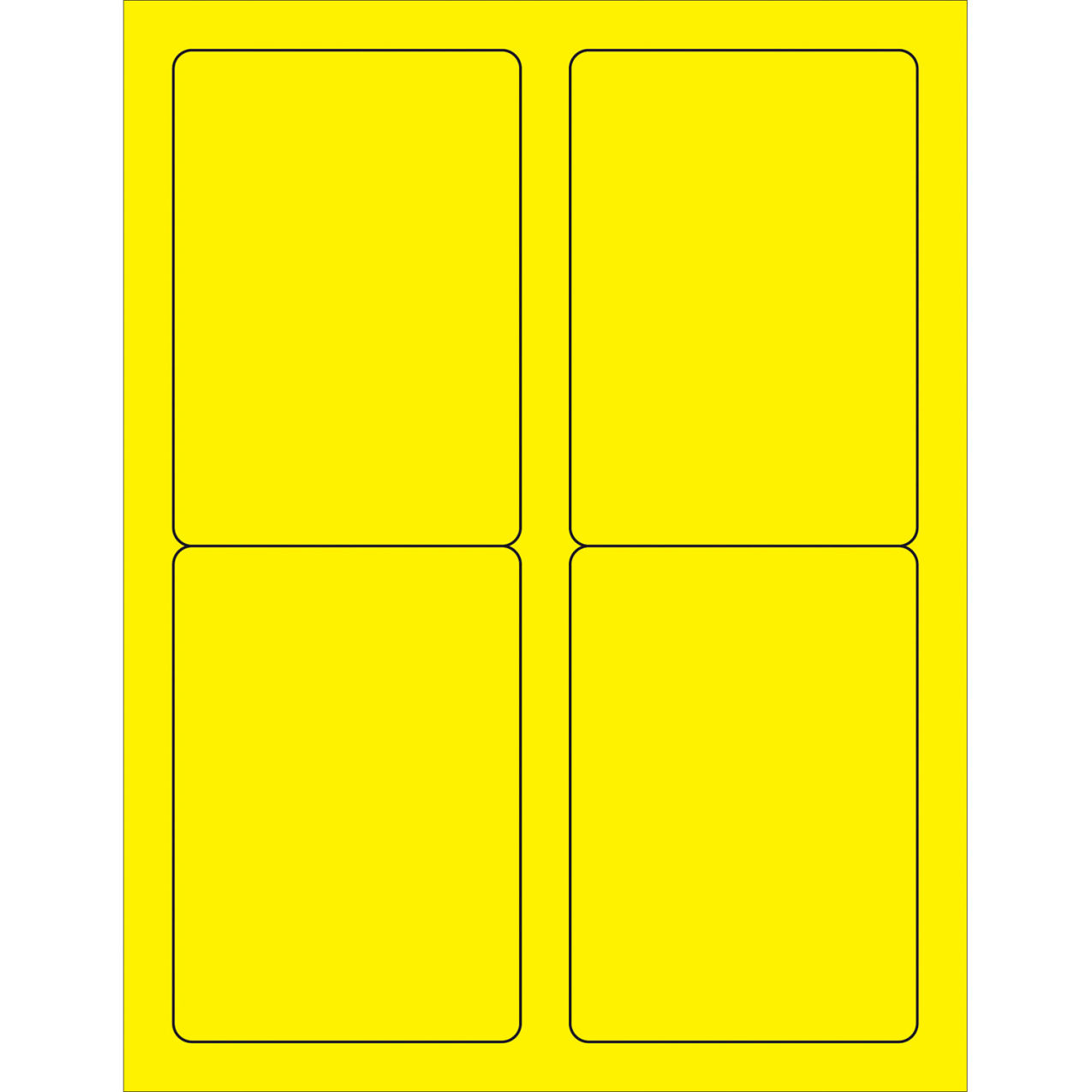 Rectangle Laser Labels, 5"L x 3-1/2"W, Fluorescent Yellow, 4 Labels/Sheet