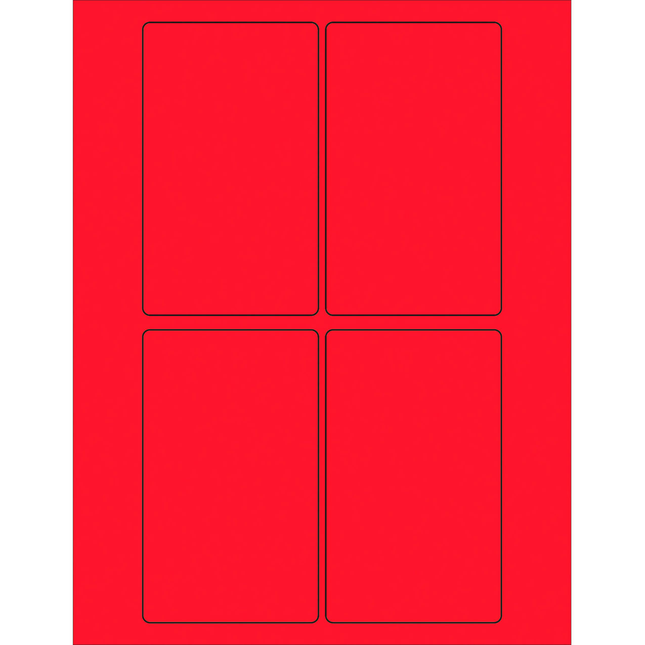 Rectangle Laser Labels, 5"L x 3"W, Fluorescent Red, 4 Labels/Sheet