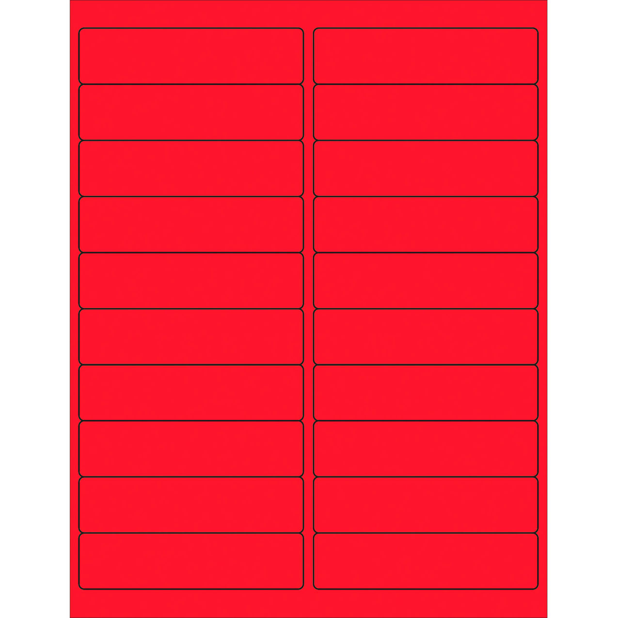 Rectangle Laser Labels, 1"L x 4"W, Fluorescent Red, 20 Labels/Sheet