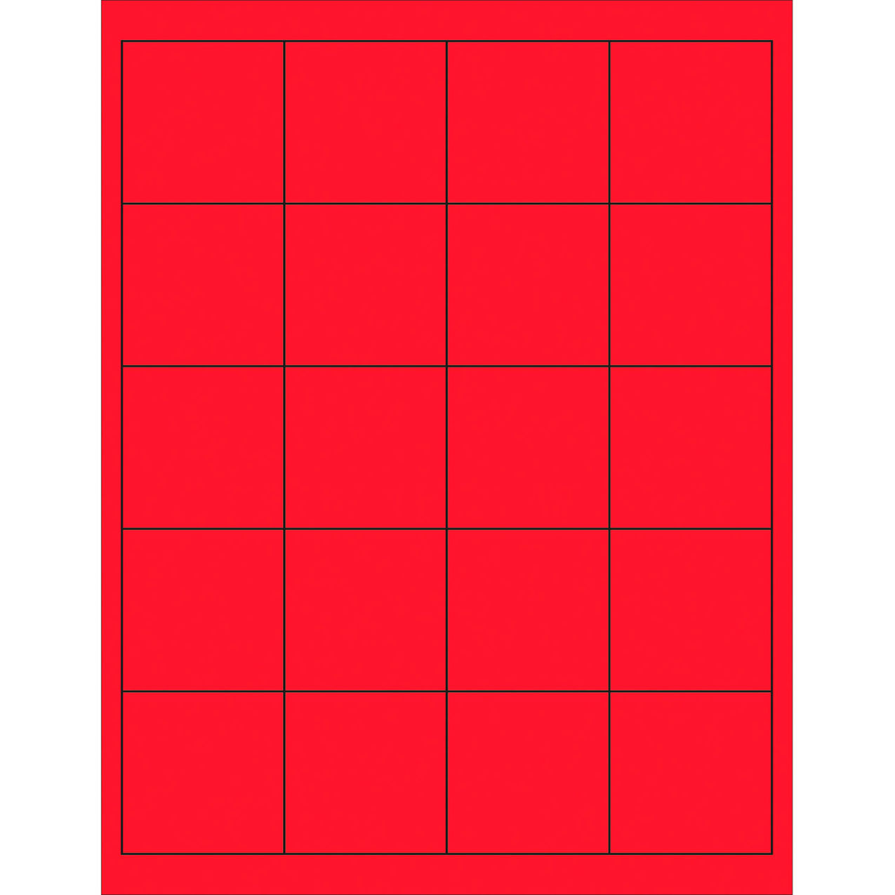 Rectangle Laser Labels, 2"L x 2"W, Fluorescent Red, 20 Labels/Sheet