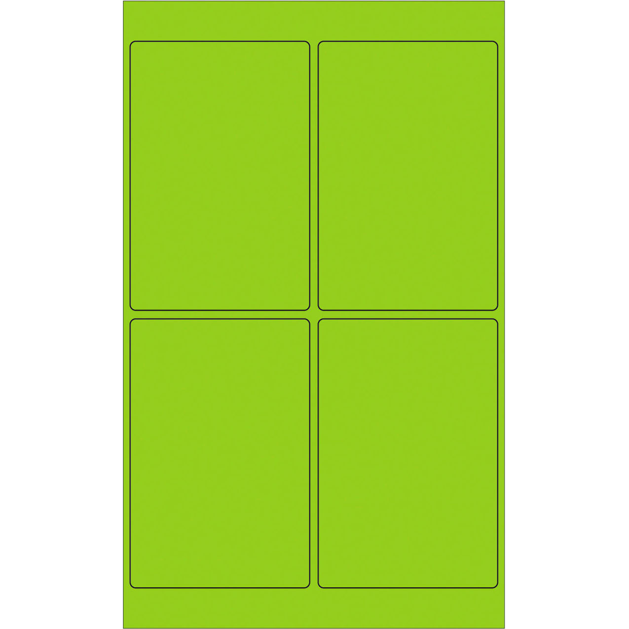 Rectangle Laser Labels, 6"L x 4"W, Fluorescent Green, 4 Labels/Sheet