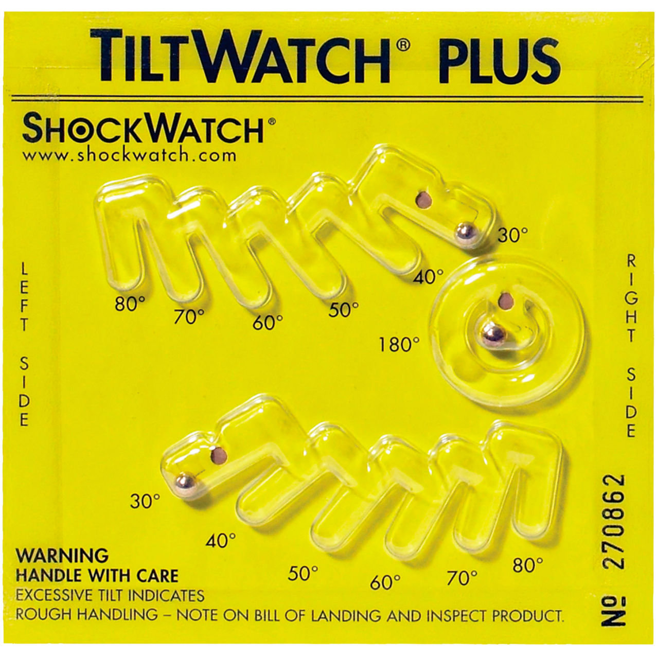 TiltWatch Plus Tilt Indicator with Instructional Companion Label, 100/Case