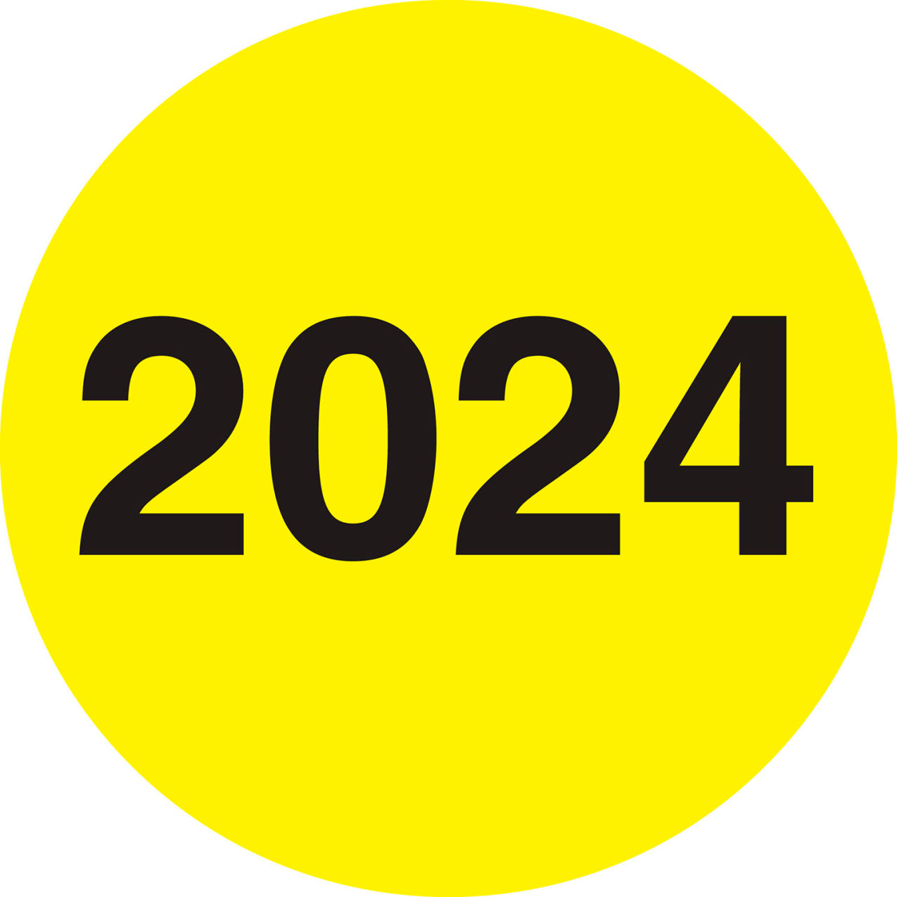 3"Dia. Circle Year Labels with "2024" Print, Fluorescent Yellow, Roll of 500