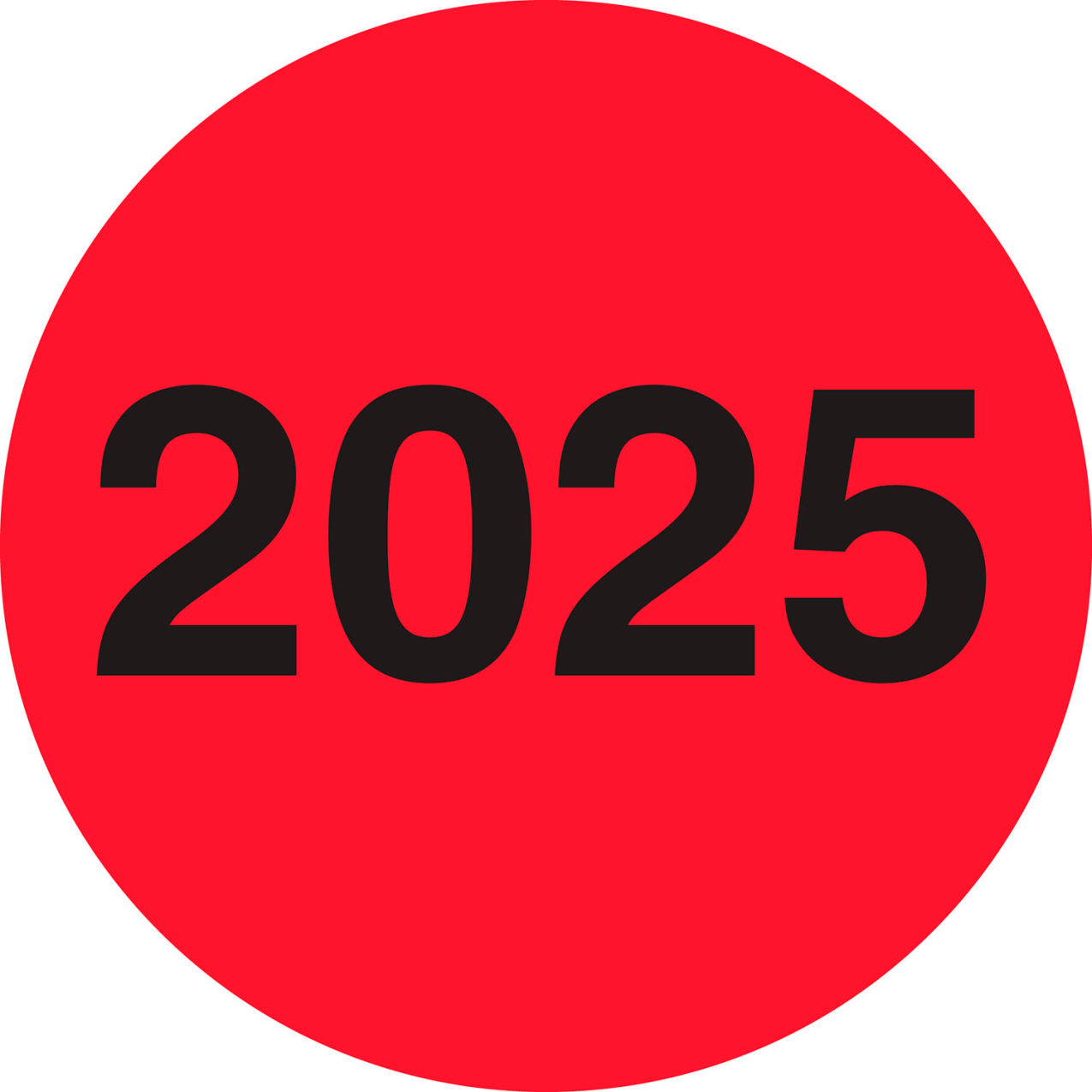 3"Dia. Circle Year Labels with "2025" Print, Fluorescent Red, Roll of 500