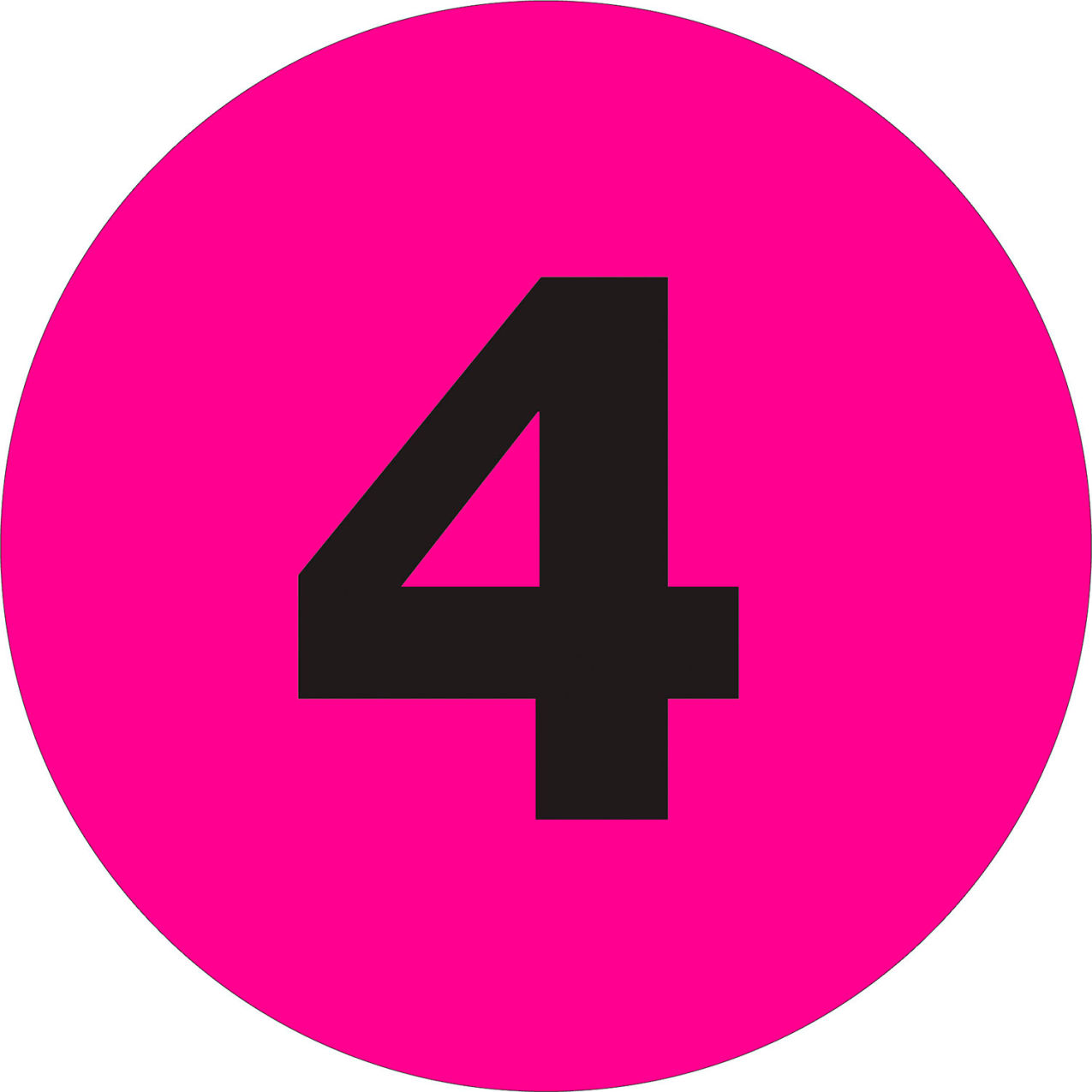 4" Dia. Circle Number Labels with "4" Print, Fluorescent Pink, Roll of 500