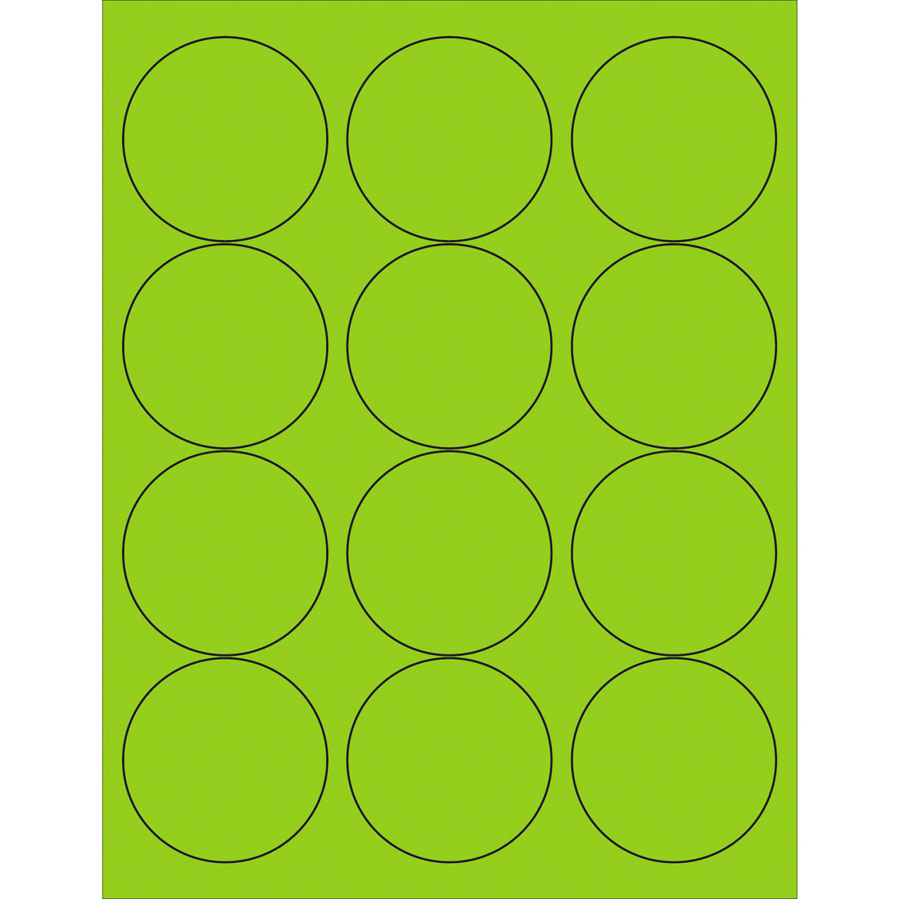 2-1-1/2" Dia. Circle Laser Labels, Fluorescent Green, 12 Labels/Sheet