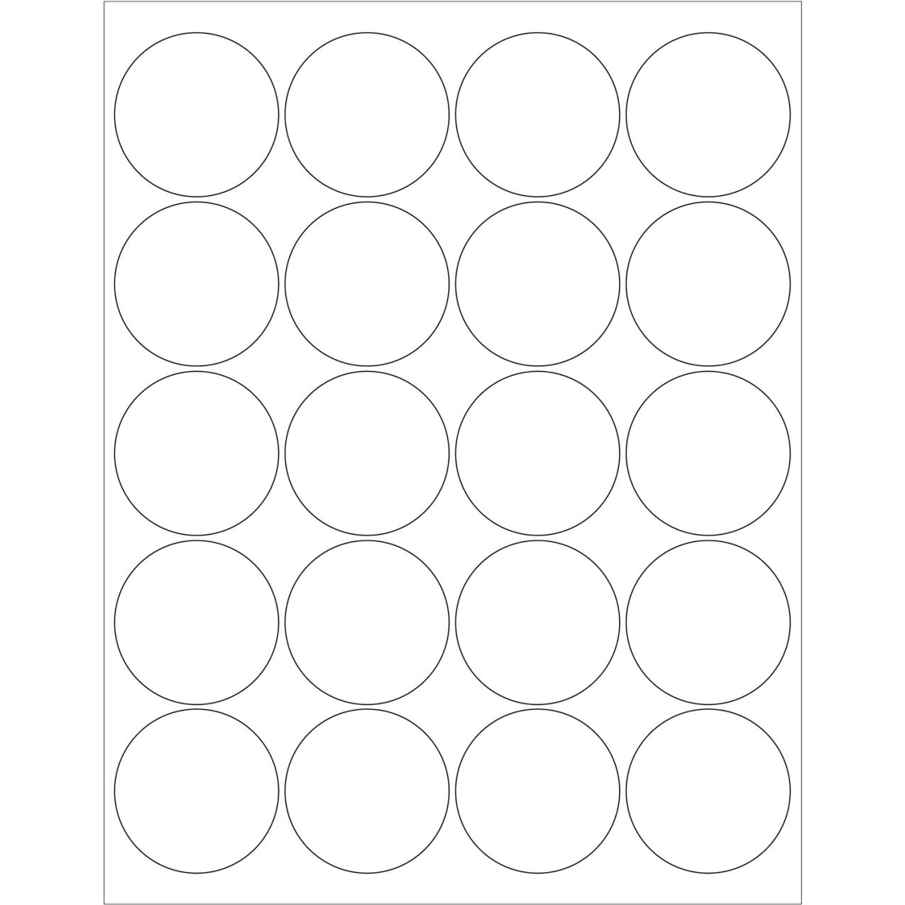 2" Dia. Circle Laser Labels, White, 20 Labels/Sheet