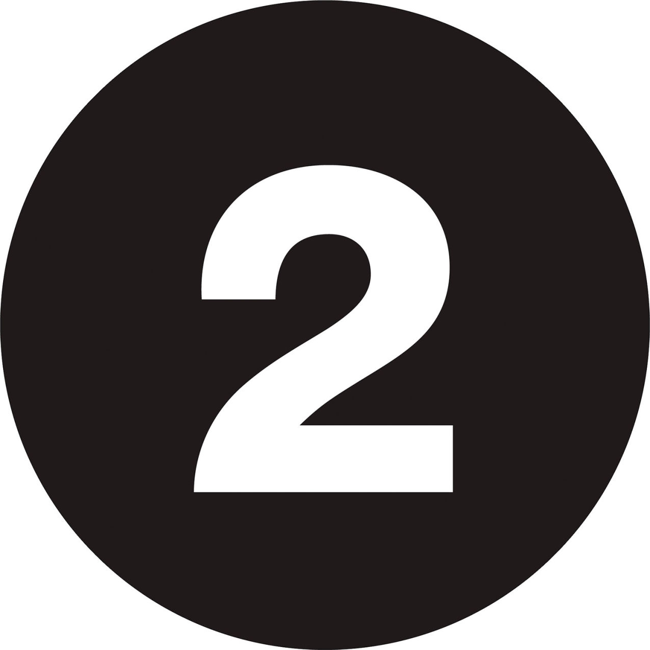 4" Dia. Circle Number Labels with "2" Print, Black, Roll of 500