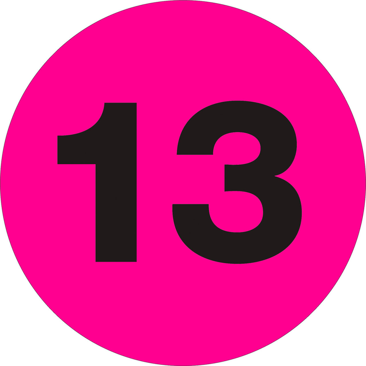 3"Dia. Circle Number Labels with "13" Print, Fluorescent Pink, Roll of 500