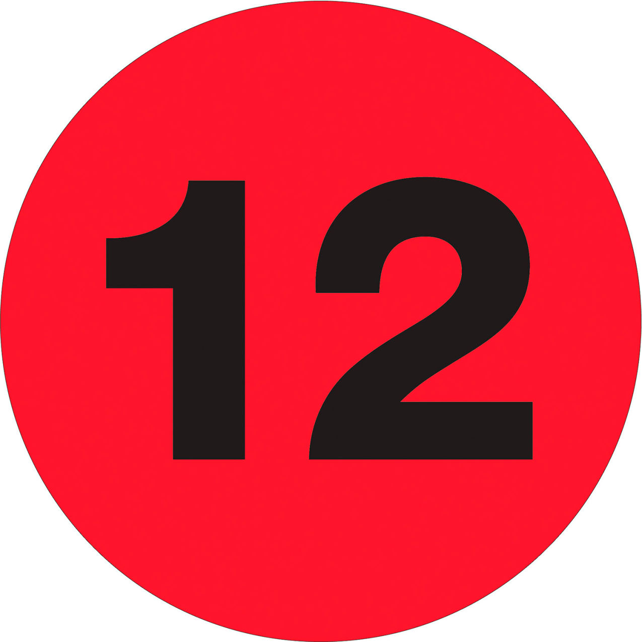 3" Dia. Circle Number Labels with "12" Print, Fluorescent Red, Roll of 500