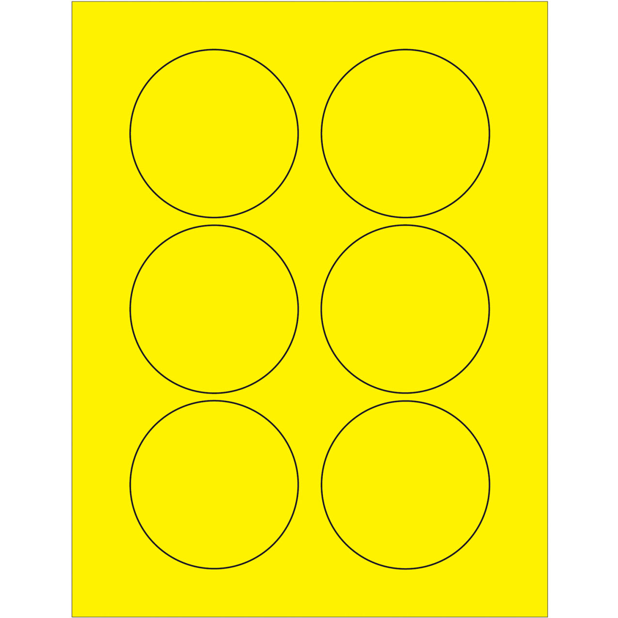 3" Dia. Circle Laser Labels, Fluorescent Yellow, 6 Labels/Sheet
