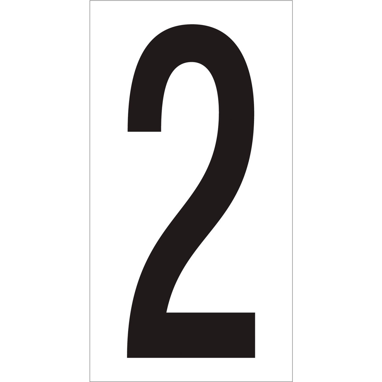 Vinyl Number Labels with "2" Print, 4"L x 2-1/8"W, Black/White, 50/Case