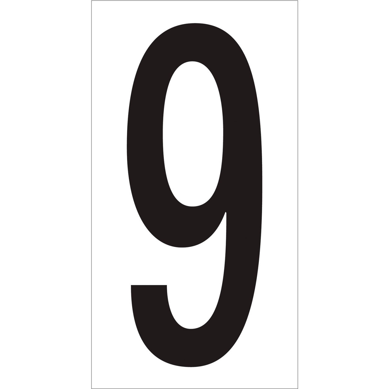 Vinyl Warehouse Number Labels with "9" Print, 4"L x 2-1/8"W, Black/White