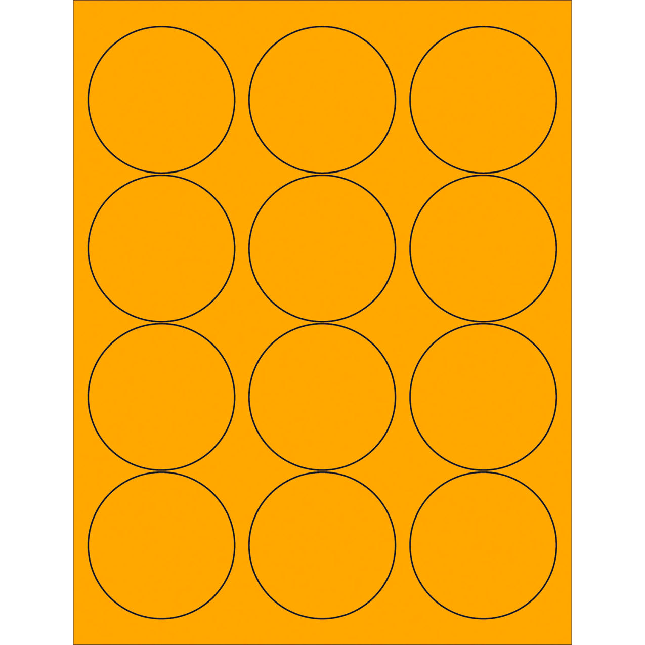 2-1/2" Dia. Circle Laser Labels, Fluorescent Orange, 12 Labels/Sheet