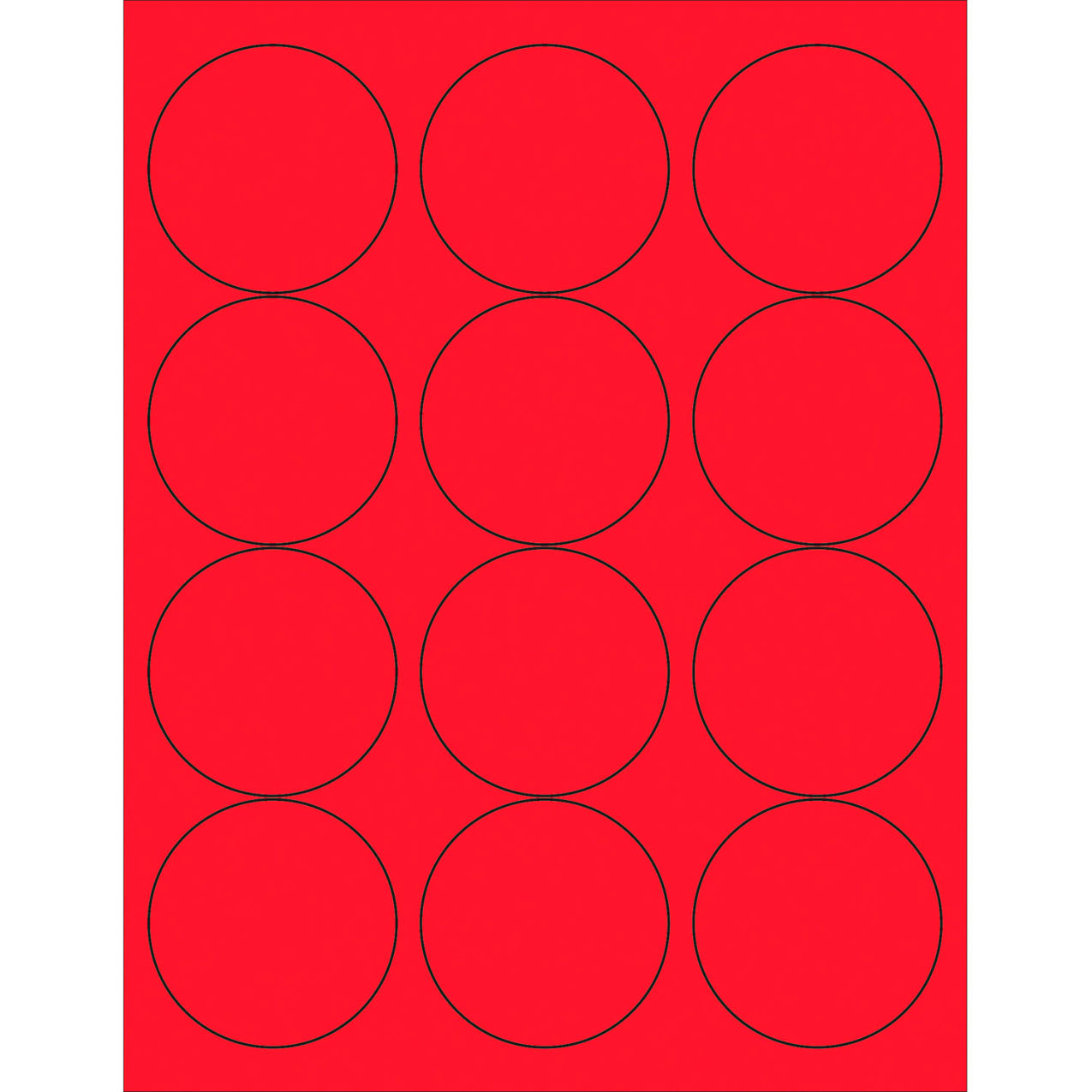 2-1/2" Dia. Circle Laser Labels, Fluorescent Red, 12 Labels/Sheet