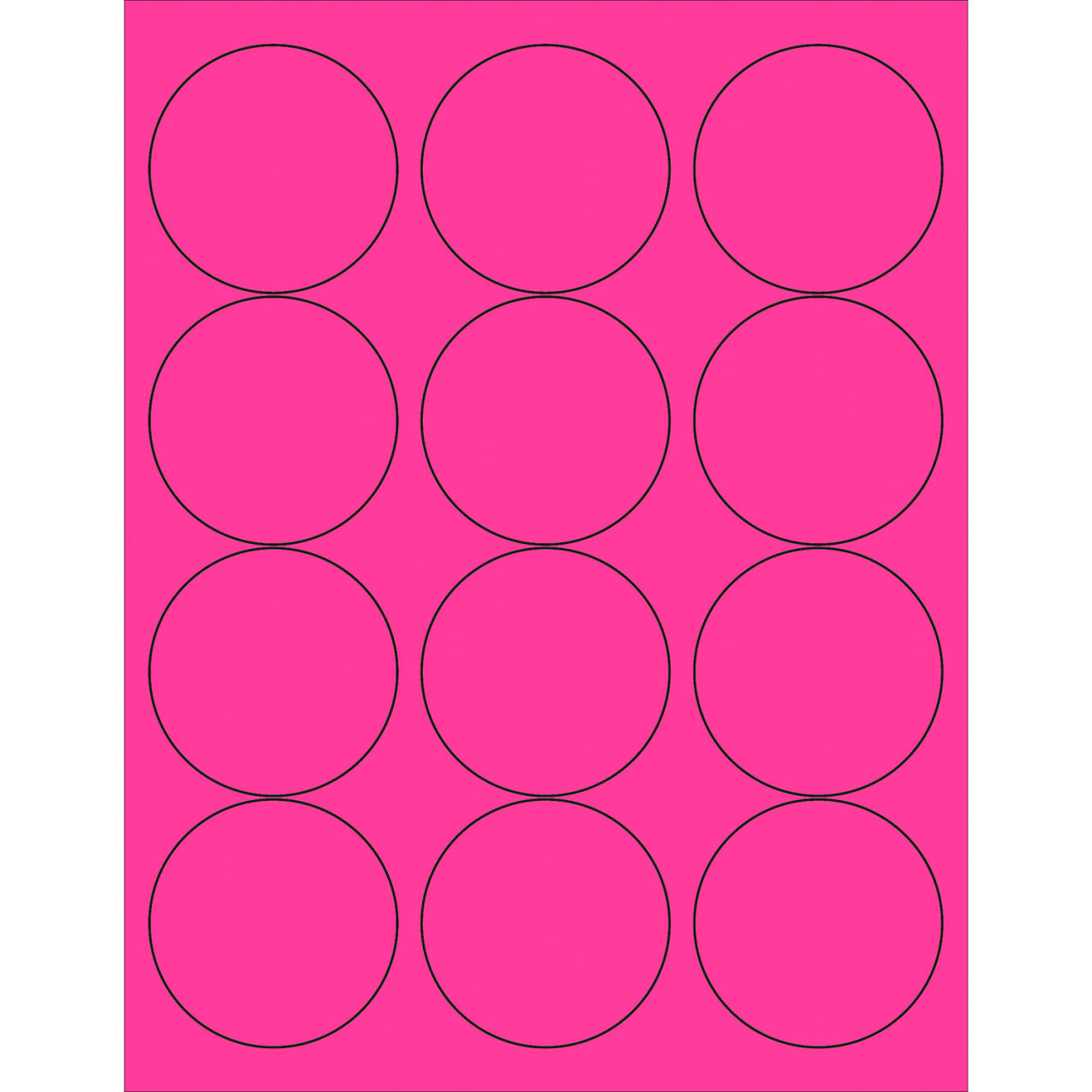 2-1-1/2" Dia. Circle Laser Labels, Fluorescent Pink, 12 Labels/Sheet
