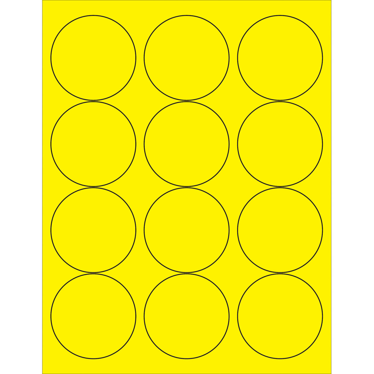 2-1-1/2" Dia. Circle Laser Labels, Fluorescent Yellow, 12 Labels/Sheet