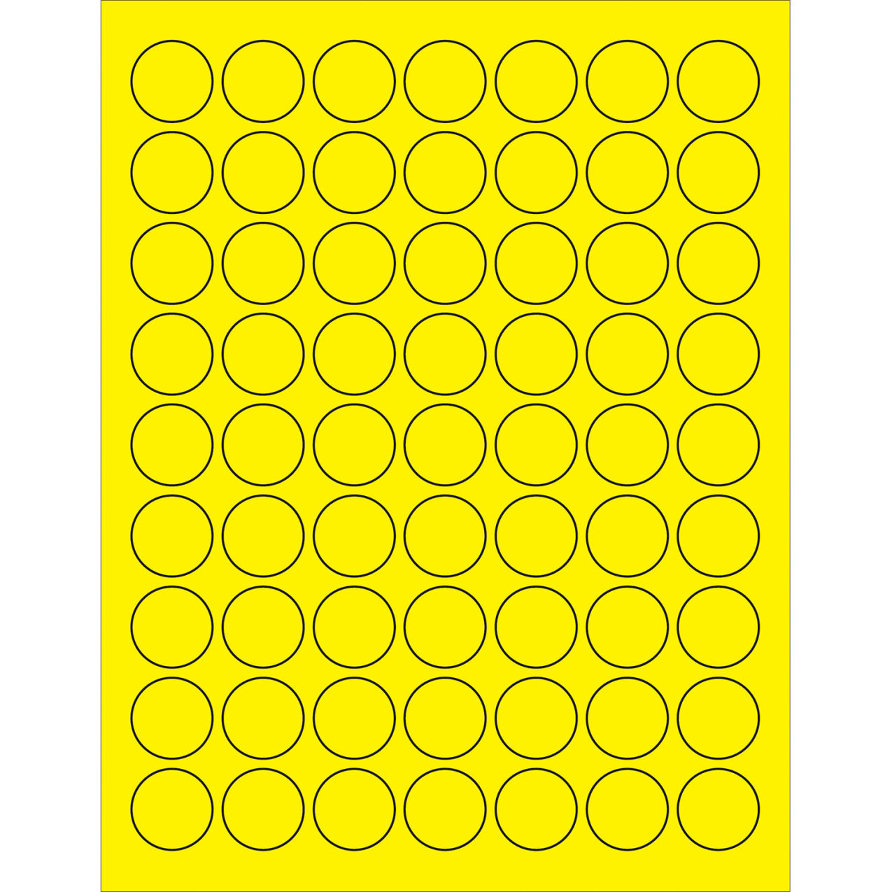 1" Dia. Circle Laser Labels, Fluorescent Yellow, 63 Labels/Sheet