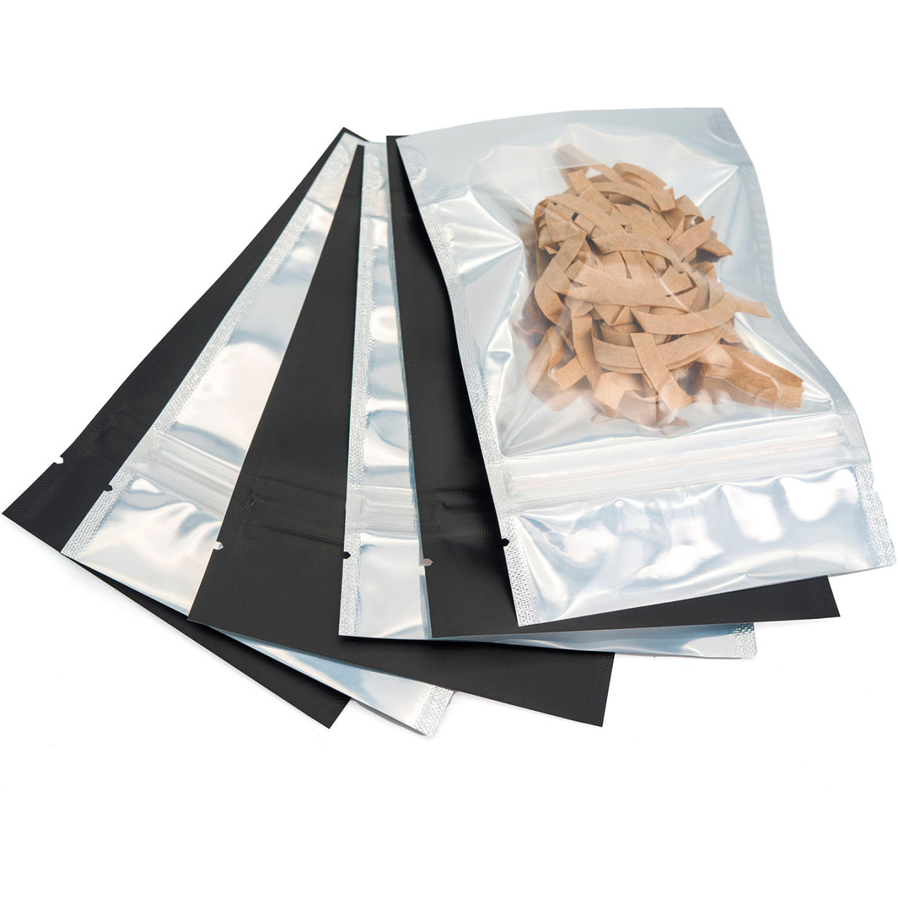 Matte Stand-Up Barrier Pouches, 4"W x 6"D x 2"H, 5 Mil, Black Back