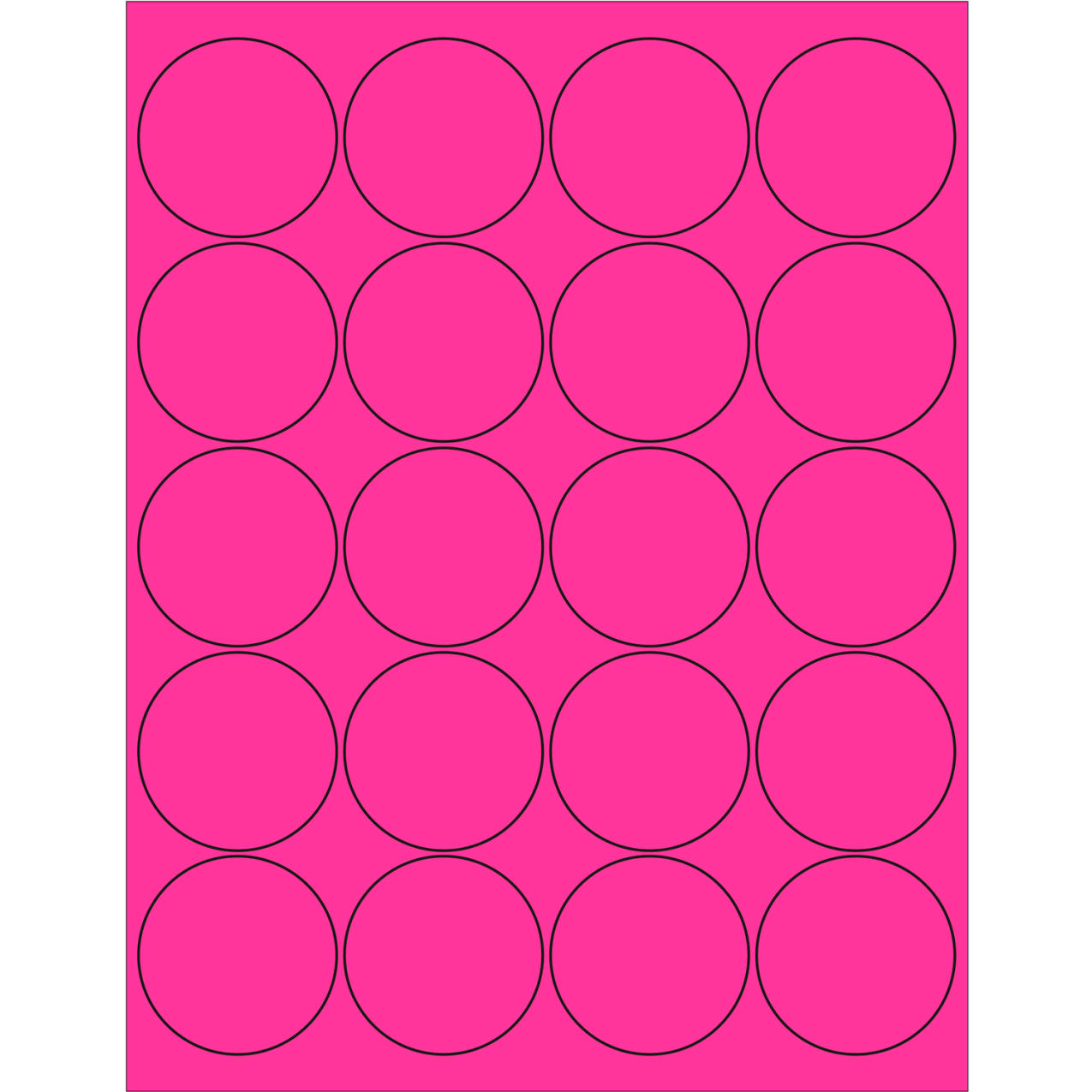 2" Dia. Circle Laser Labels, Fluorescent Pink, 20 Labels/Sheet