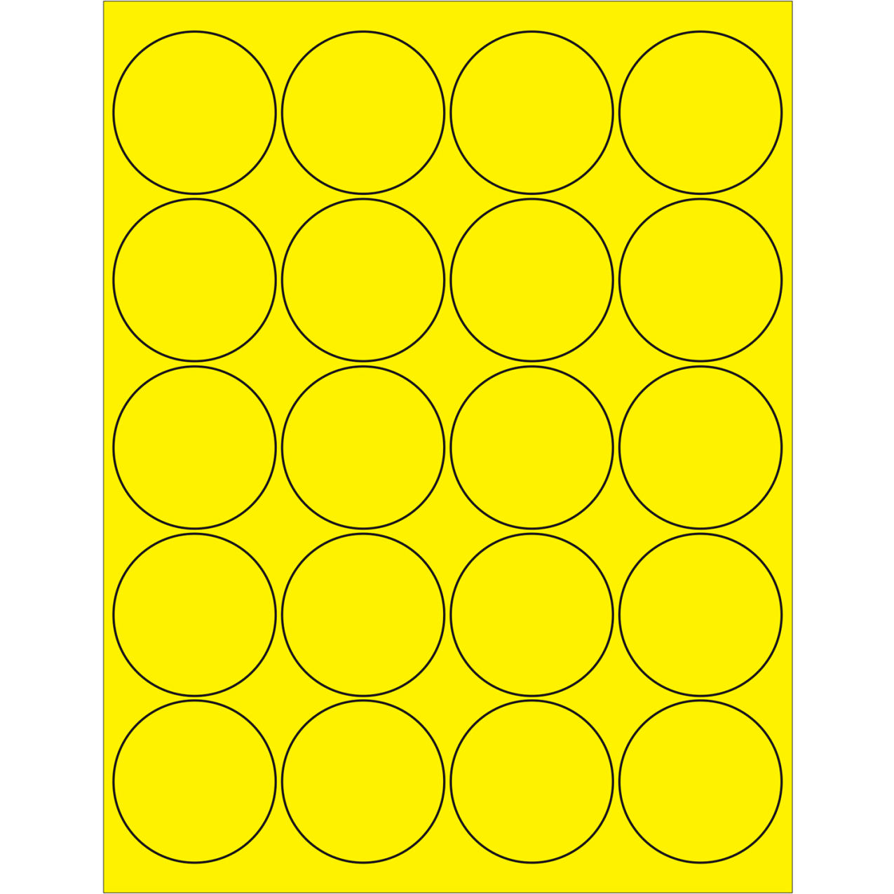 2" Dia. Circle Laser Labels, Fluorescent Yellow, 20 Labels/Sheet