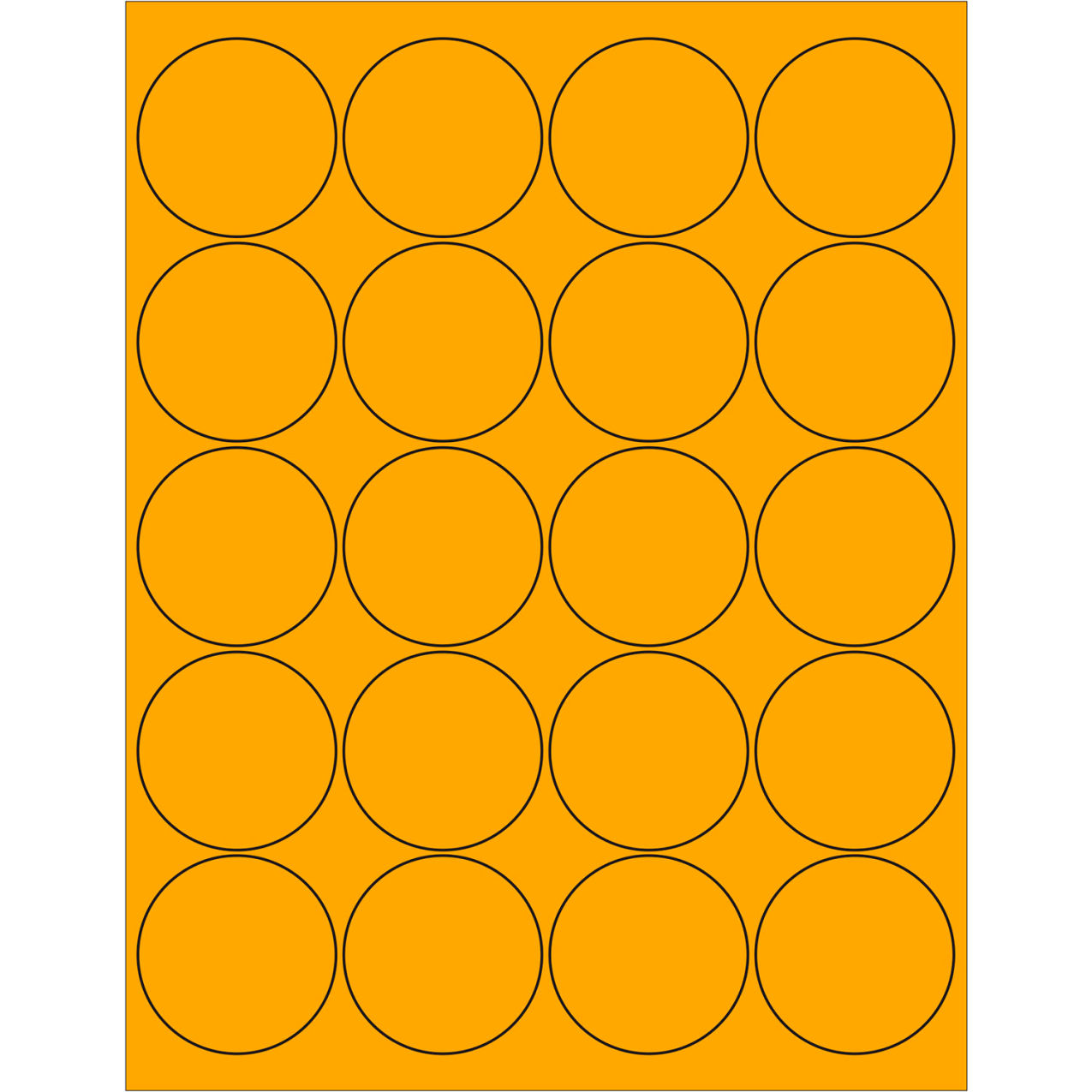 2" Dia. Circle Laser Labels, Fluorescent Orange, 20 Labels/Sheet
