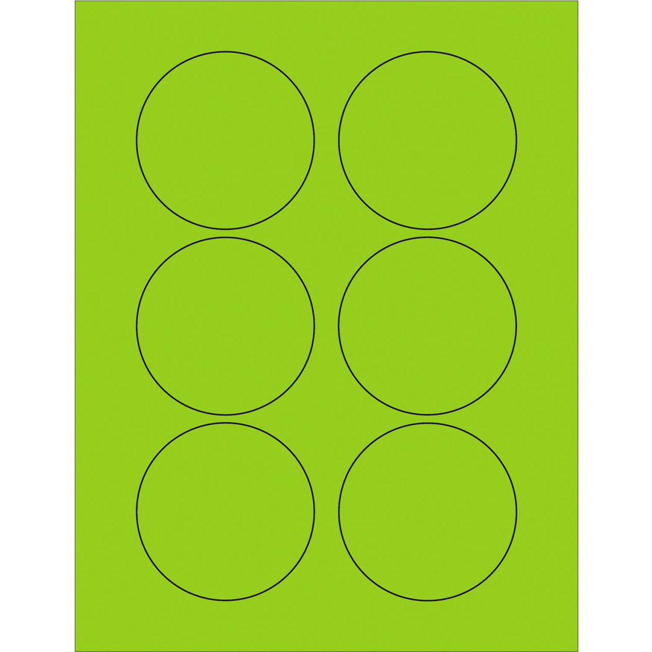 3" Dia. Circle Laser Labels, Fluorescent Green, 6 Labels/Sheet