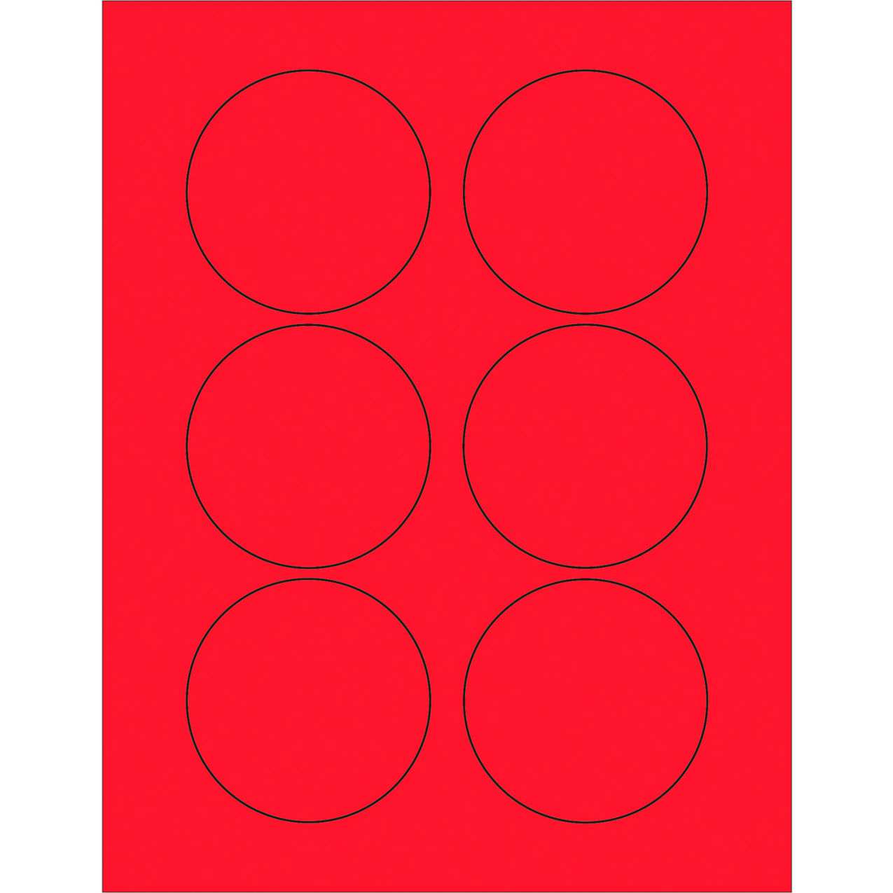 3" Dia. Circle Laser Labels, Fluorescent Red, 6 Labels/Sheet
