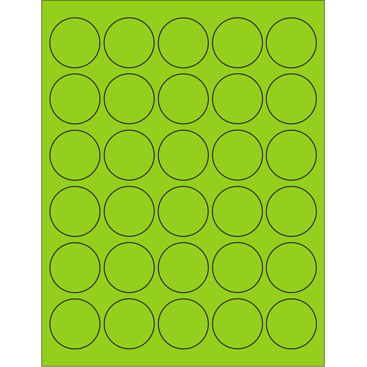 1-1/2" Dia. Circle Laser Labels, Fluorescent Green, 30 Labels/Sheet