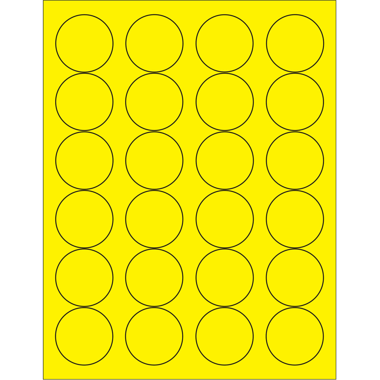 2" Dia. Circle Laser Labels, Fluorescent Yellow, 24 Labels/Sheet