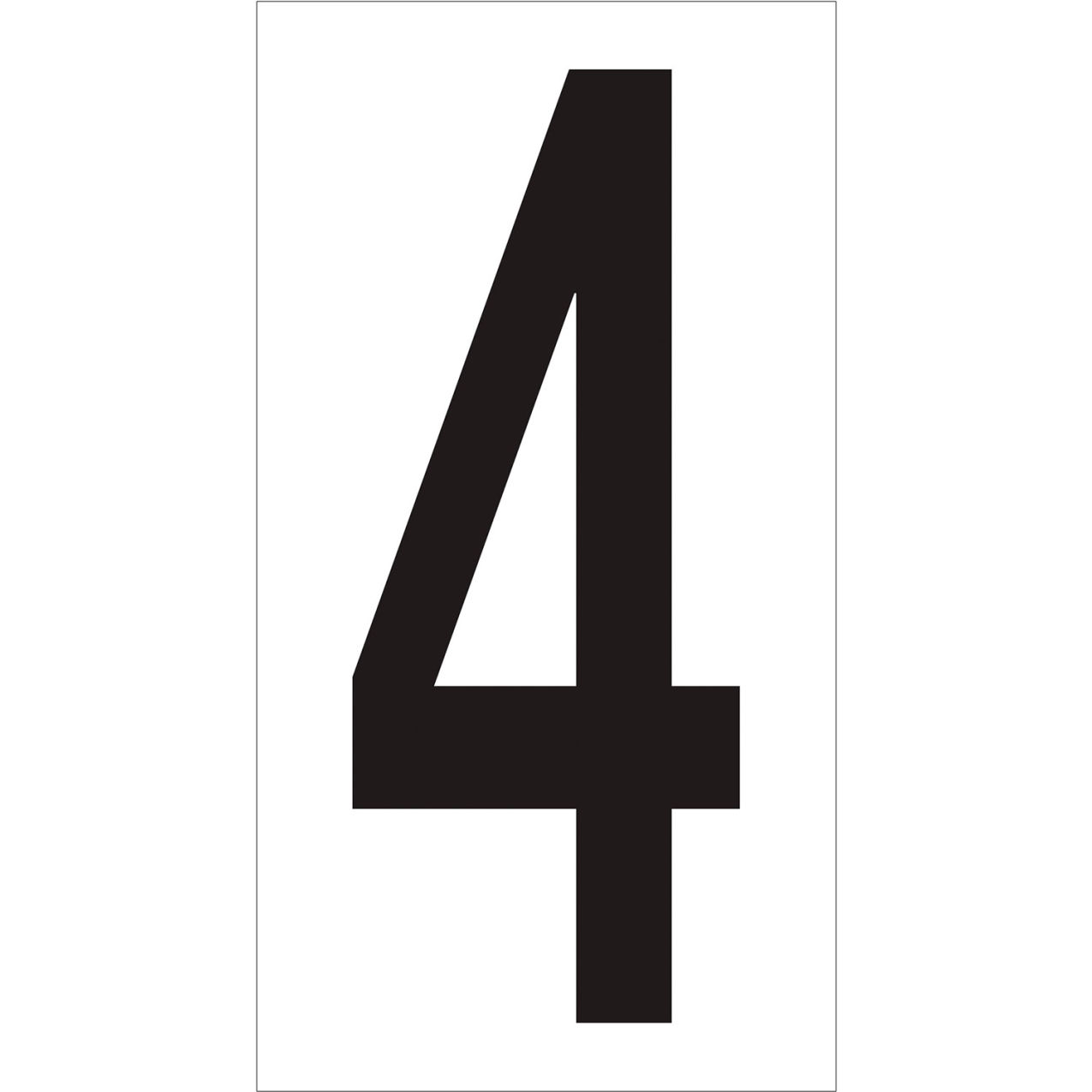 Vinyl Number Labels with "4" Print, 4"L x 2-1/8"W, Black/White, 50/Case