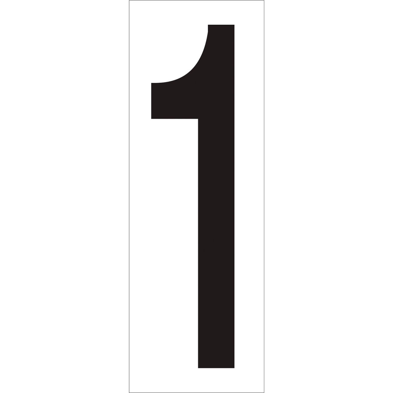 Vinyl Number Labels with "1" Print, 4"L x 2-1/8"W, Black/White, 50/Case