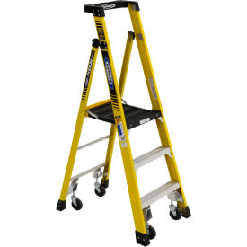 3' Type 1AA Fiberglass Podium Ladder with Casters 375 lb. Cap - PD7303-4C