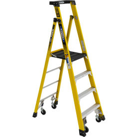 4' Type 1AA Fiberglass Podium Ladder With Casters 375 lb. Capacity