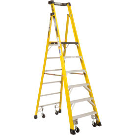 6' Type 1AA Fiberglass Podium Ladder with Casters 375 lb. Capacity