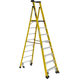8' Type 1AA Fiberglass Podium Ladder With Casters 375 lb. Capacity