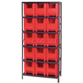 Shelving With 15 Giant Hopper Bins Red, 36x18x75